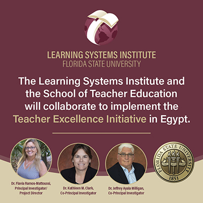 "Graphic announcing the LSI project in Egypt and featuring photos of the principal investigator and the two co-PIs."