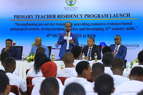 "Hon. Gaspard Twagirayezu, Minister of Education speaking at the Primary Teacher Residency Pilot Program launch"