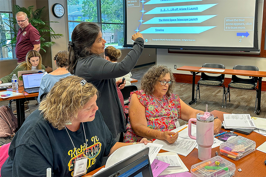 "CPALMS team member Zaida McGinley working with teachers in a conference room."