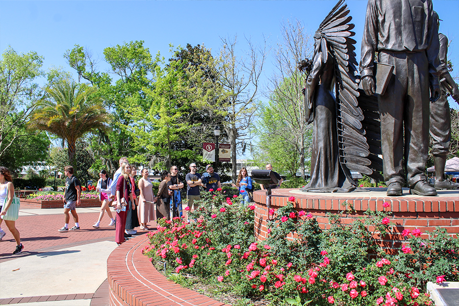 DakhaBrakha on the FSU campus at the Integration statue.