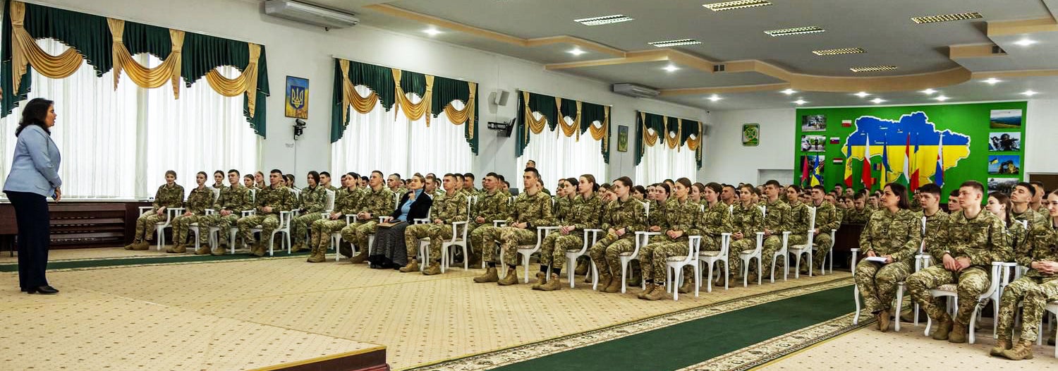 Vilma Fuentes, meets with cadets, students, faculty and staff  at  the National Academy of the State Border Guard Service (NASBGSU) in Khmelnytskyi, Ukraine.