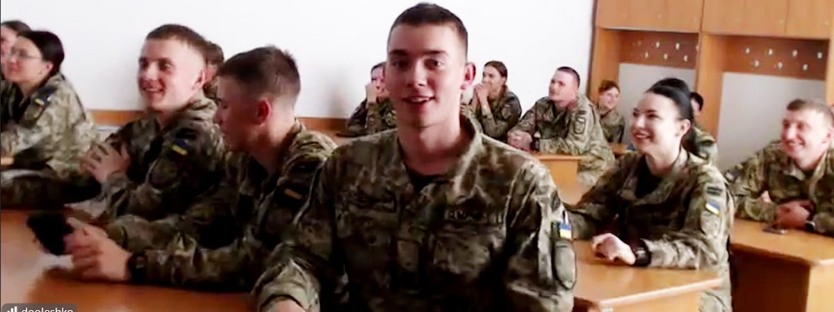 Screenshot from a video call of cadets at the National Academy of the State Border Guard Service of Ukraine
