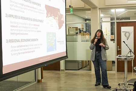 Carrie Meyers,&nbsp;InSPIRE’s Director of Education and Workforce Talent, presenting at FSU's Innovation Hub.