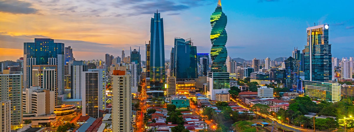 Wide photo of downtown Panama City