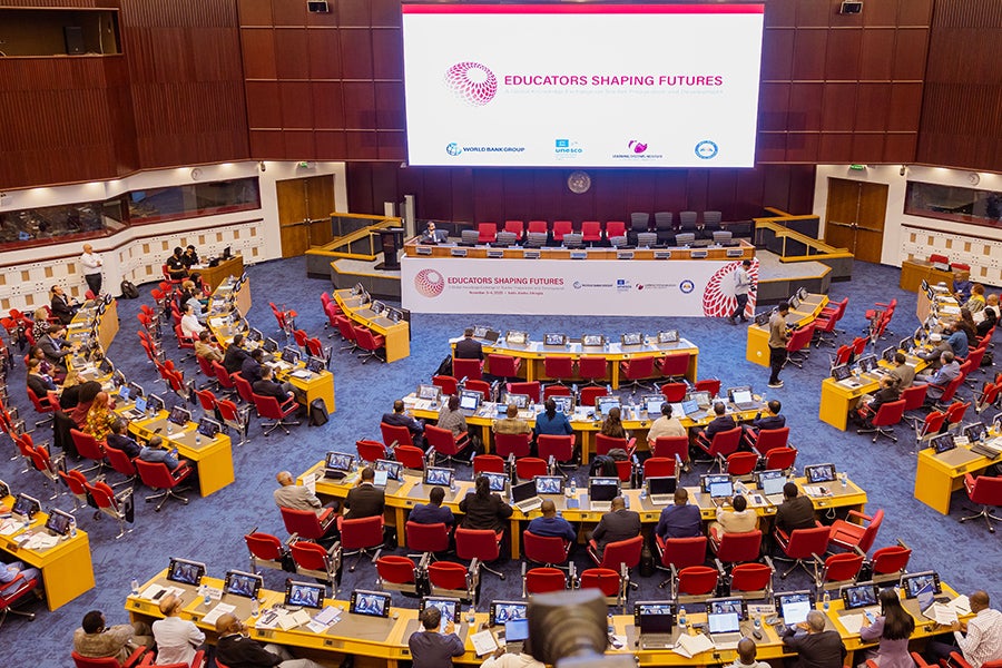 Wide shot of the main assembly room in Malawi for the Educators Shaping Futures conference