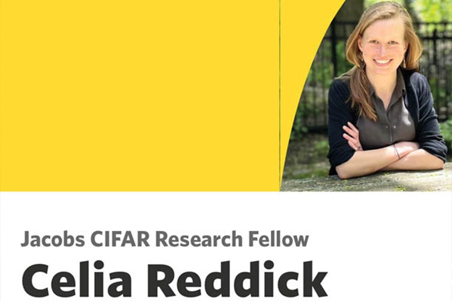Graphic with a photo of Celia Reddick and text announcing her Jacobs Research Fellowship