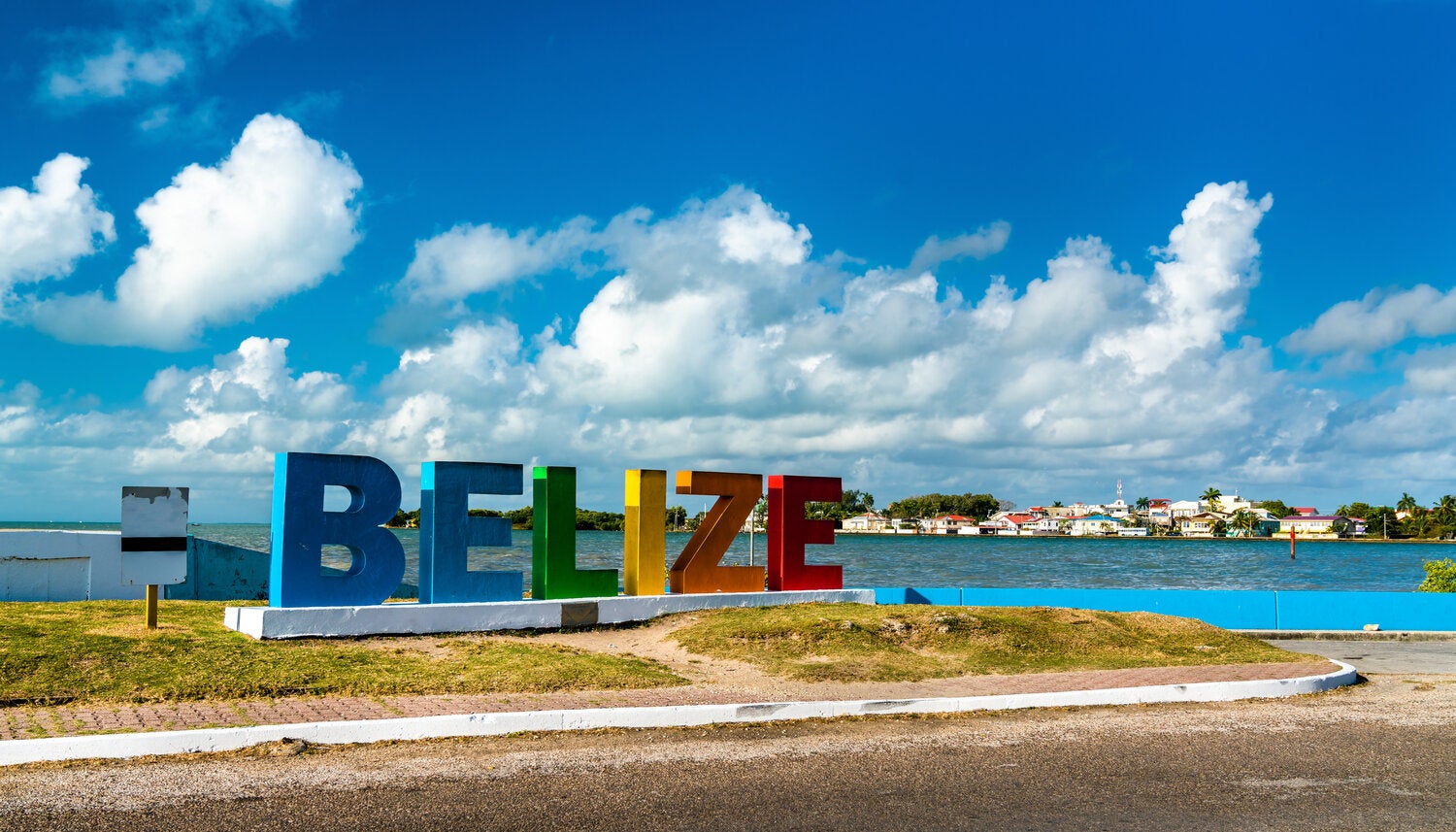 Large colorful sculpture that spells out Belize.