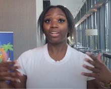 Screenshot from a video of a teacher at the CPALMS professional development talking about her experience. 