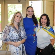 Anna Romanova, former member of Ukrainian Parliament and current visiting associate in research at LSI and member of FSU's Ukraine Task Force; Valeriya Petushkova; and Vilma Fuentes, program director of FSU's Ukraine Task Force. 