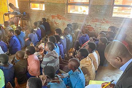 Large classroom of students in Malawi.