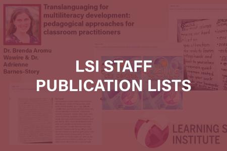 raphic featuring Dr. Adrienne Barnes Story ansd information about one of her published articles. Over top it says LSI Staff Publication Lists