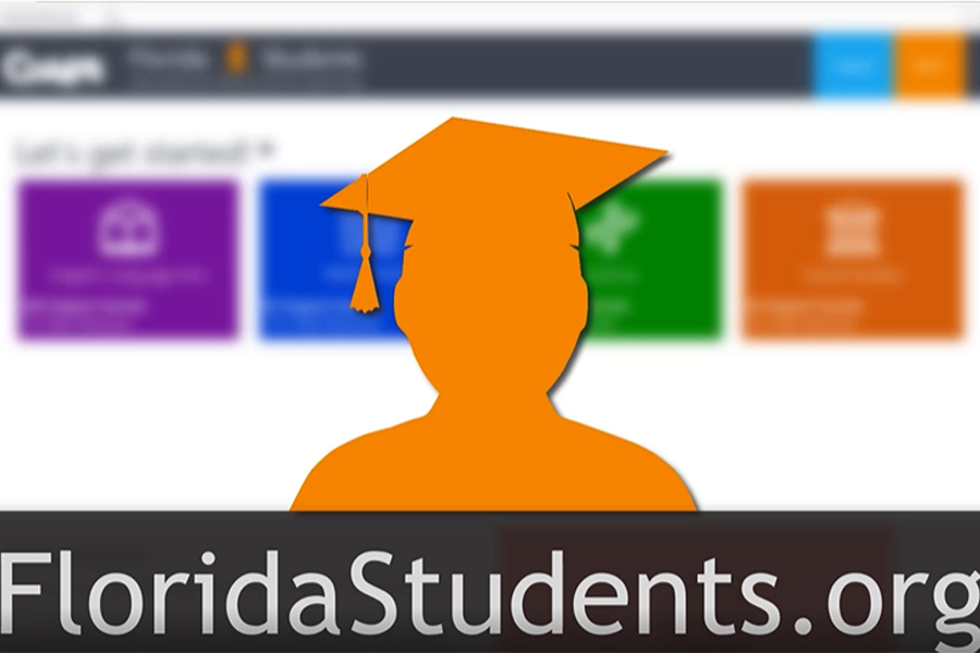 "Screen shot of the FloridaStudents.org website with a silhouette of a graduate."