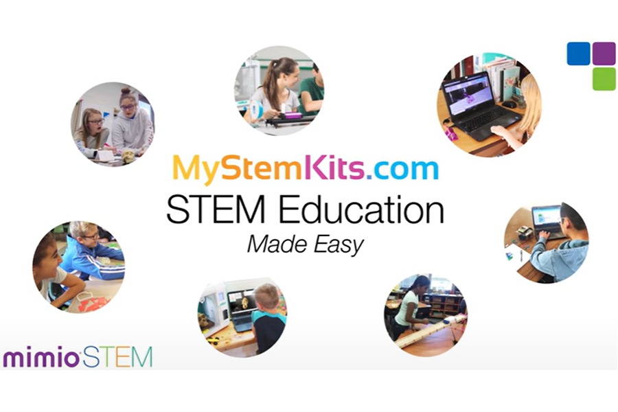 "Graphic for the My Stem Kits website with the MyStemKits.com - STEM Education made easy surrounded by seven small circular photos of 3D printed products."