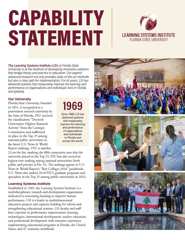 "Cover of the LSI Capability Statement. Features three photos and text. The photos are of different LSI projects.."
