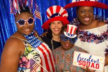 Group decked out in American flag-themed accessories 