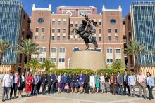 CCAP Philippines group photo in front of the Unconquered statue at Florida State University