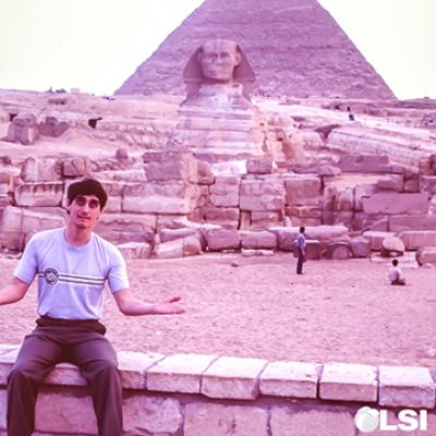 A young Dr. Milligan posing in front of the Sphinx. 