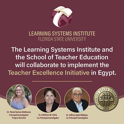 Graphic announcing the LSI project in Egypt and featuring photos of the principal investigator and the two co-PIs.