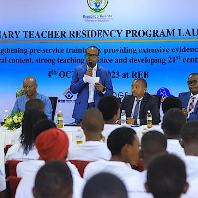 Hon. Gaspard Twagirayezu, Minister of Education speaking at the Primary Teacher Residency Pilot Program launch