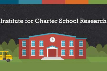 Graphic with a school and the text Institute for Charter School Research