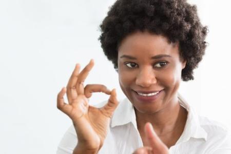 A woman using sign language